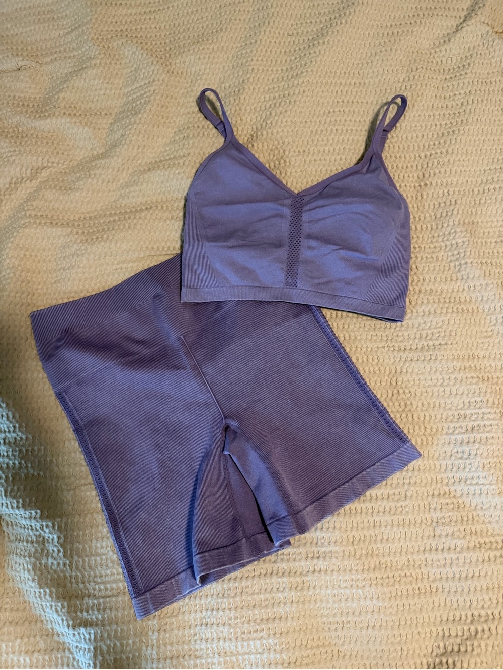 Fabletics Lavender Seamless V-Neck Bralette & High-Waist Shorts Set
